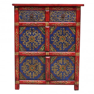 Rote Basis Tibetische Sideboard mit Schubladen