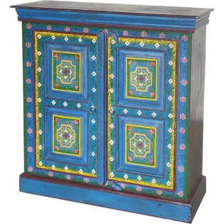 Farbiges indisches Sideboard  hellblaue Basis lackiert