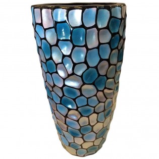 Zylindrische Vase aus Keramik blaue-silber Farbe