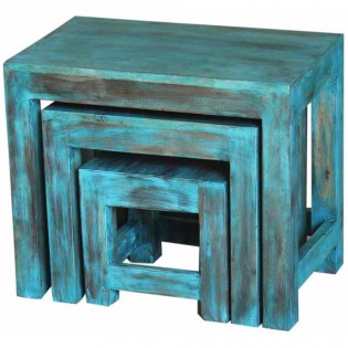 Set de tres mesas color azul