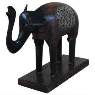 Estatuilla elefante encanto afortunado en madera y hierro