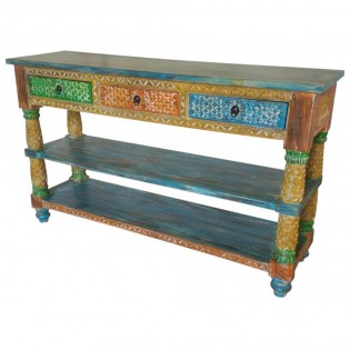 Indian colored console and carved