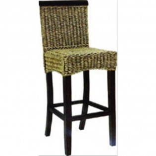 High stool made of natural fiber with mahogany