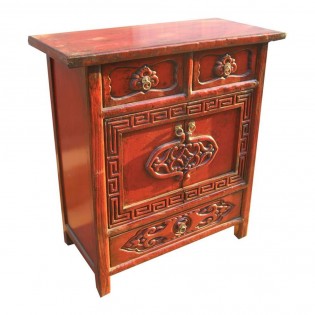 Chinese red lacquered cabinet with inlays