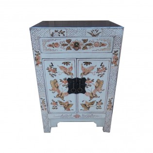 Chinese white nightstand with paintings