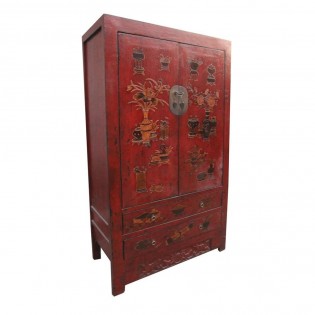 Ancient Chinese red cabinet base with decorations