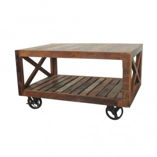 Low industrial coffee table with wheels