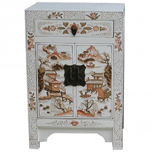 White Chinese bedside table with decorations