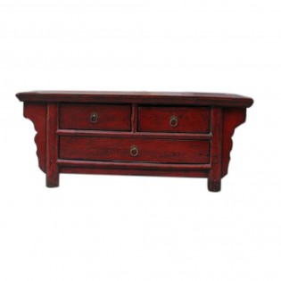 Red lacquered Chinese low cabinet