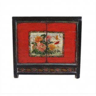 Mongolian sideboard with red base paintings