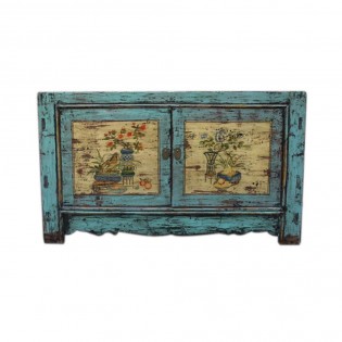 Mongolian sideboard with light blue base paintings