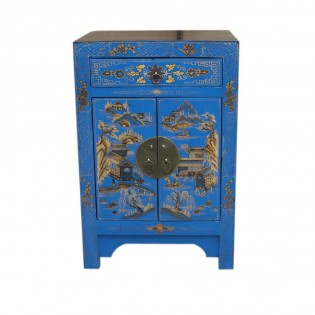 Chinese bedside table with light blue base paintings