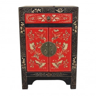 Chinese bedside table with red and black paintings