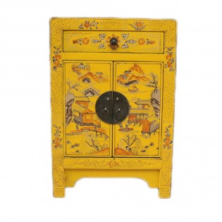 Chinese bedside table with yellow base paintings