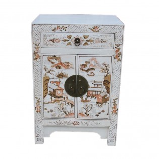 Chinese bedside table with white base paintings