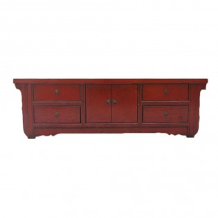 Chinese low sideboard in red lacquer