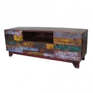 TV cabinet in carved salvage wood