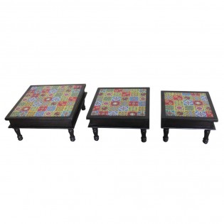 Set of 3 ethnic tables with ceramics