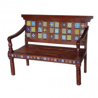 Bench in solid wood and ceramics