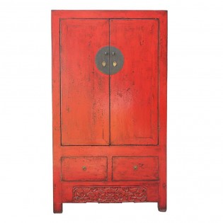 Large lacquered red Chinese wardrobe
