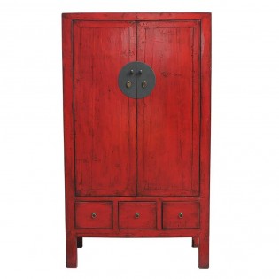 Red lacquered wardrobe with three drawers