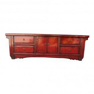 Red lacquered Chinese low cabinet