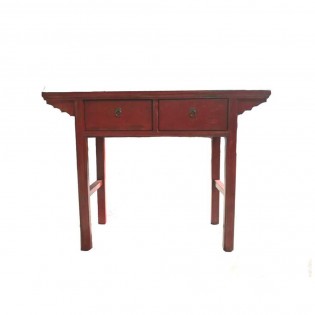 Red Chinese console table with two drawers