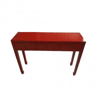 Red Chinese console table with three drawers