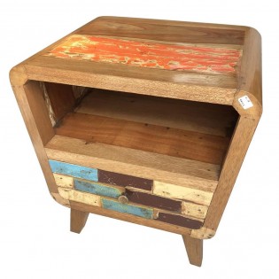 Bedside table in colored recycled wood with drawer