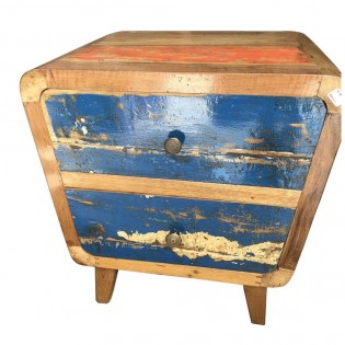 Colored bedside table in recycled wood two drawers