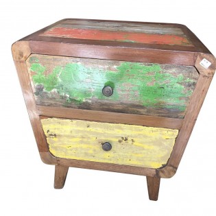 Colored reclaimed wood bedside table