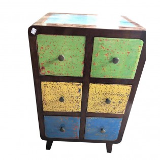 Vertical chest of drawers with six drawers in colored wood