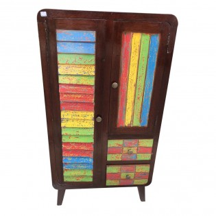 Colored bathroom cabinet in recycled wood