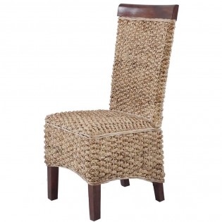 Chair in natural hyacinth fiber with mahogany