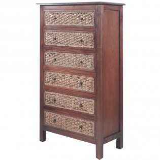 High chest of drawers in solid mahogany and hyacinth