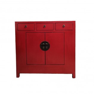 Red Chinese sideboard with three drawers
