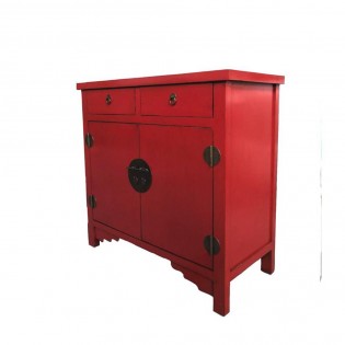 Red Chinese sideboard with drawers