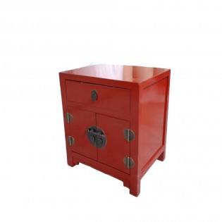 Red Chinese bedside table with drawer