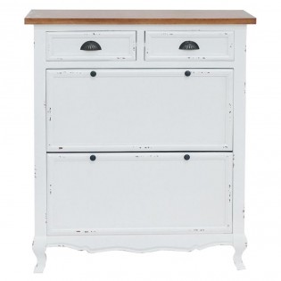 Shabby chic shoe rack with contrasting top and two drawers