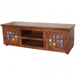 Indian TV stand in solid wood with ceramics