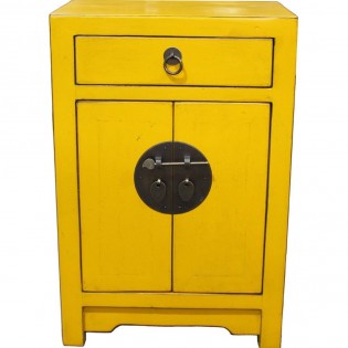 Yellow lacquered Chinese bedside cabinet