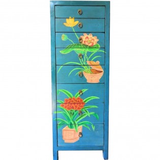 Light blue chest of drawers with paintings