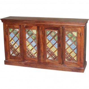 Indian sideboard in solid wood and ceramic with doors