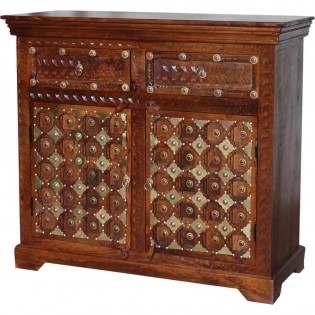 Indian sideboard in solid wood and brass decorations