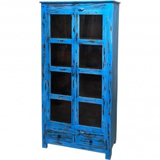 Indian display cabinet in pickled wood with light blue base