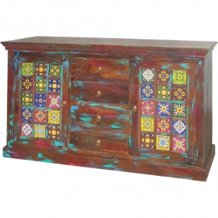 Indian sideboard in solid wood with ceramics