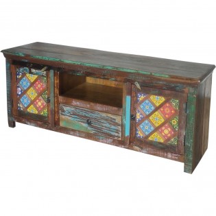Indian tv cabinet in solid wood with ceramics