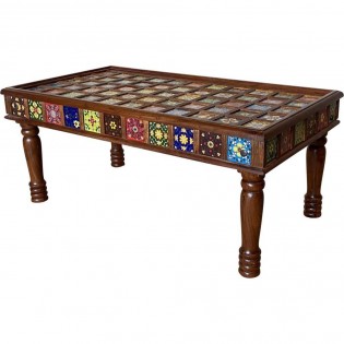 Indian ethnic coffee table with pottery