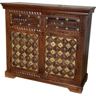 Indian solid wood sideboard with brass inserts