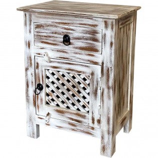 Indian shabby pickled bedside table with drawer